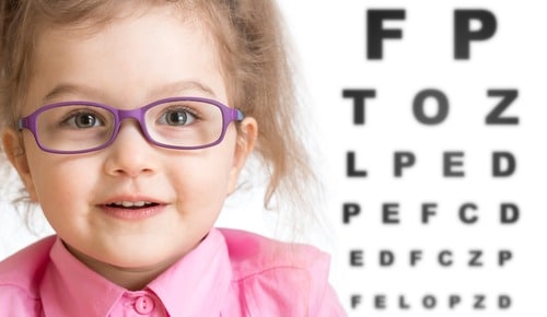 child with glasses being examined for amblyopia vs strabismus